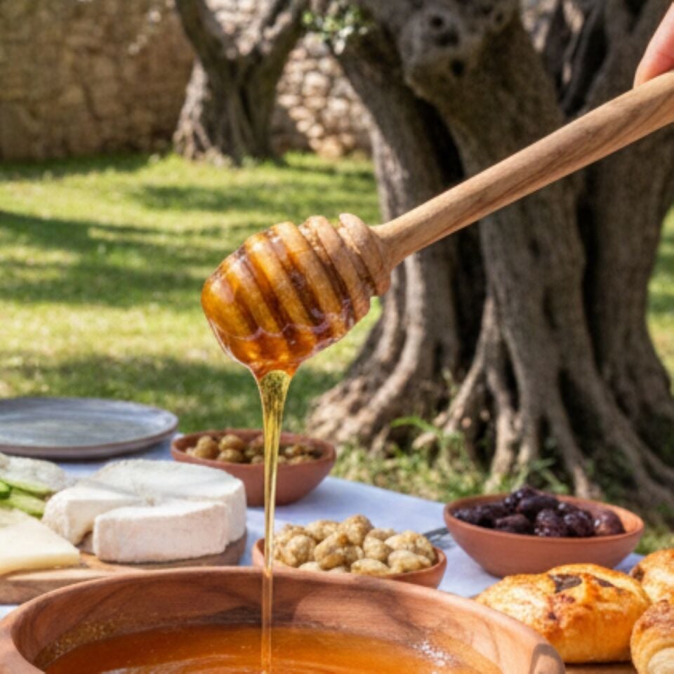 Edremit Zeytin Ağacı Doğal Ahşap El Yapımı Bal Kaşığı 11 Cm