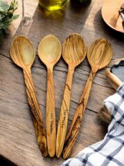 4 Adet 22 Cm Zeytin Ağacı Tahta Kaşık Yemek Çocuk Mama Sahan Kaşığı