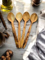 4 Adet 22 Cm Zeytin Ağacı Tahta Kaşık Yemek Çocuk Mama Sahan Kaşığı