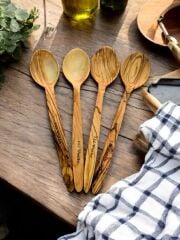 4 Adet 22 Cm Zeytin Ağacı Tahta Kaşık Yemek Çocuk Mama Sahan Kaşığı