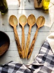 4 Adet 22 Cm Zeytin Ağacı Tahta Kaşık Yemek Çocuk Mama Sahan Kaşığı