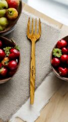 Edremit Zeytin Ağacı Doğal Ahşap El Yapımı Servis Çatalı 26,5 Cm