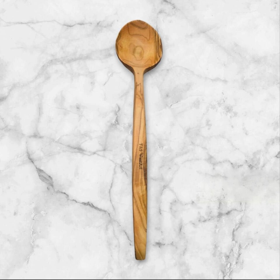 Edremit Zeytin Ağacı Doğal Ahşap El Yapımı Tahta Kaşık Yemek Kaşığı 29 Cm Tencere Kaşığı