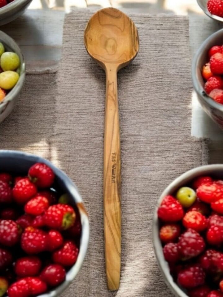 Edremit Zeytin Ağacı Doğal Ahşap El Yapımı Tahta Kaşık Yemek Kaşığı 33 Cm Kepçe