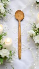 Edremit Zeytin Ağacı Doğal Ahşap El Yapımı Tahta Kaşık Yemek Kaşığı 33 Cm Kepçe