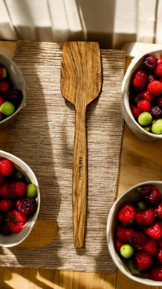 Edremit Zeytin Ağacı Doğal Ahşap El Yapımı Spatula Servis 30 Cm