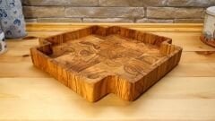 Zeytin Ağacı El Yapımı Köşeli Dekoratif Kase Sunum Tabak Tepsi 30 Cm