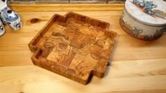 Zeytin Ağacı El Yapımı Köşeli Dekoratif Kase Sunum Tabak Tepsi 30 Cm