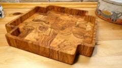 Zeytin Ağacı El Yapımı Köşeli Dekoratif Kase Sunum Tabak Tepsi 30 Cm