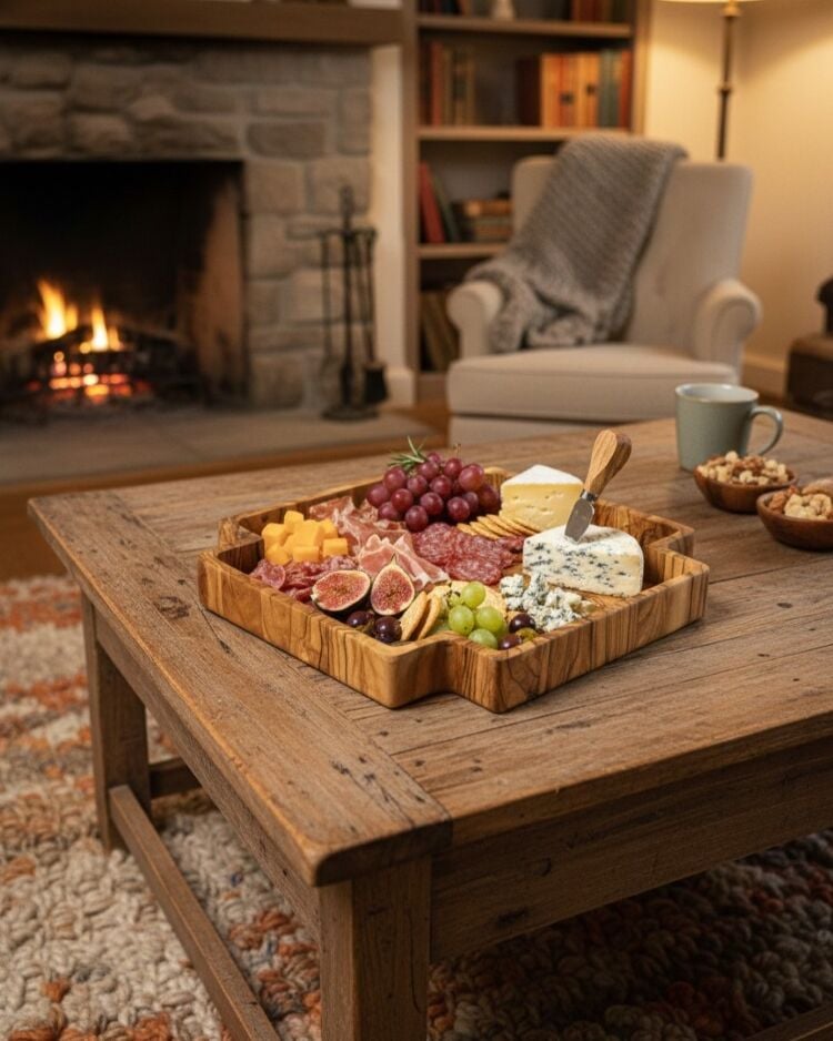 Zeytin Ağacı El Yapımı Köşeli Dekoratif Kase Sunum Tabak Tepsi 30 Cm