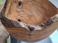 24 X 9 Cm Zeytin Ağacı Tek Parça El Yapımı Rustik Doğal Kenar Ahşap Kütük Kase