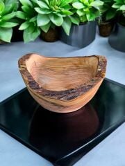 24 X 9 Cm Zeytin Ağacı Tek Parça El Yapımı Rustik Doğal Kenar Ahşap Kütük Kase