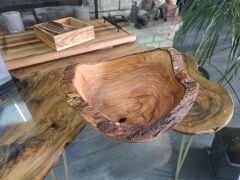 24 X 9 Cm Zeytin Ağacı Tek Parça El Yapımı Rustik Doğal Kenar Ahşap Kütük Kase