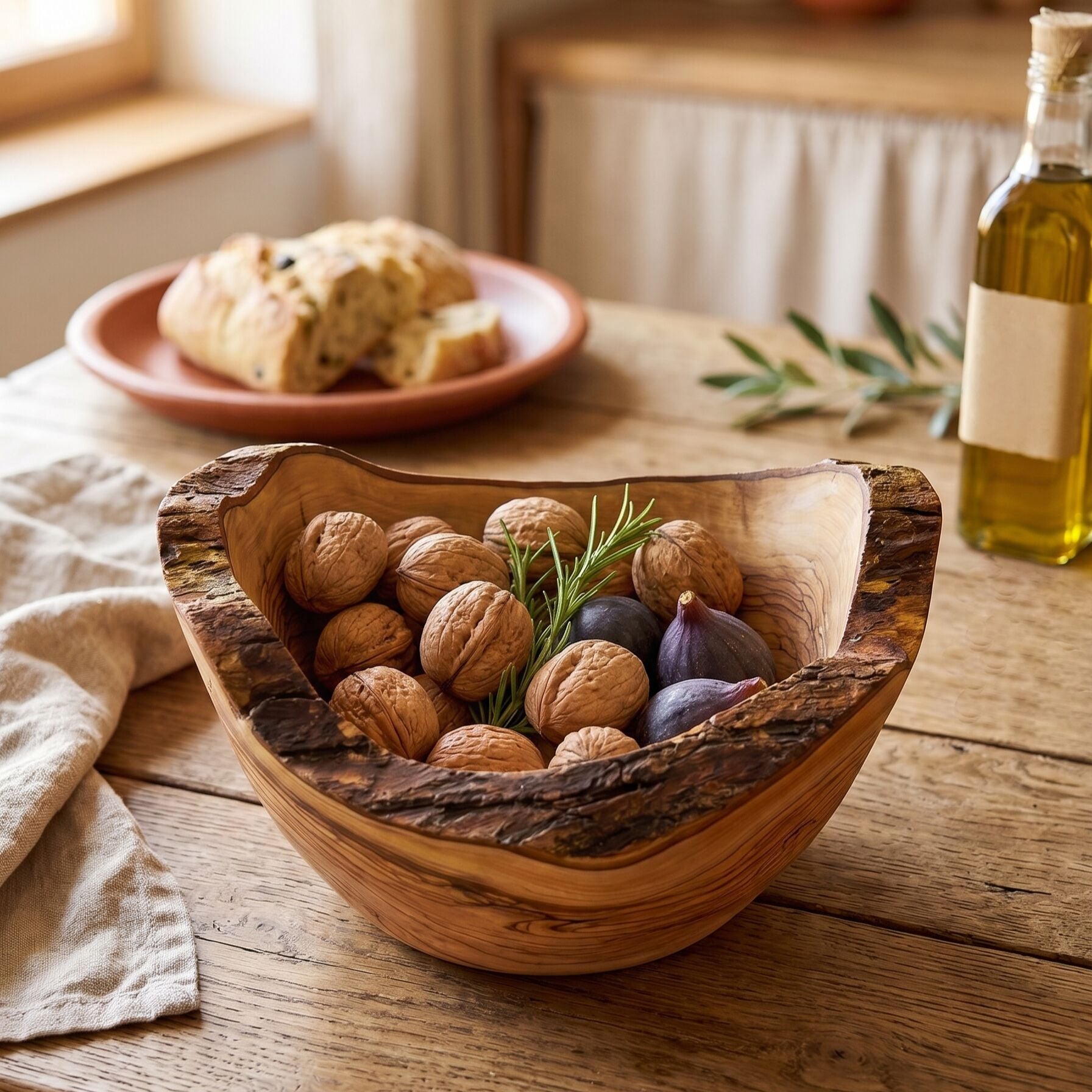 Zeytin Ağacı Tek Parça El Yapımı Rustik Doğal Kenar Ahşap Kütük Kase
