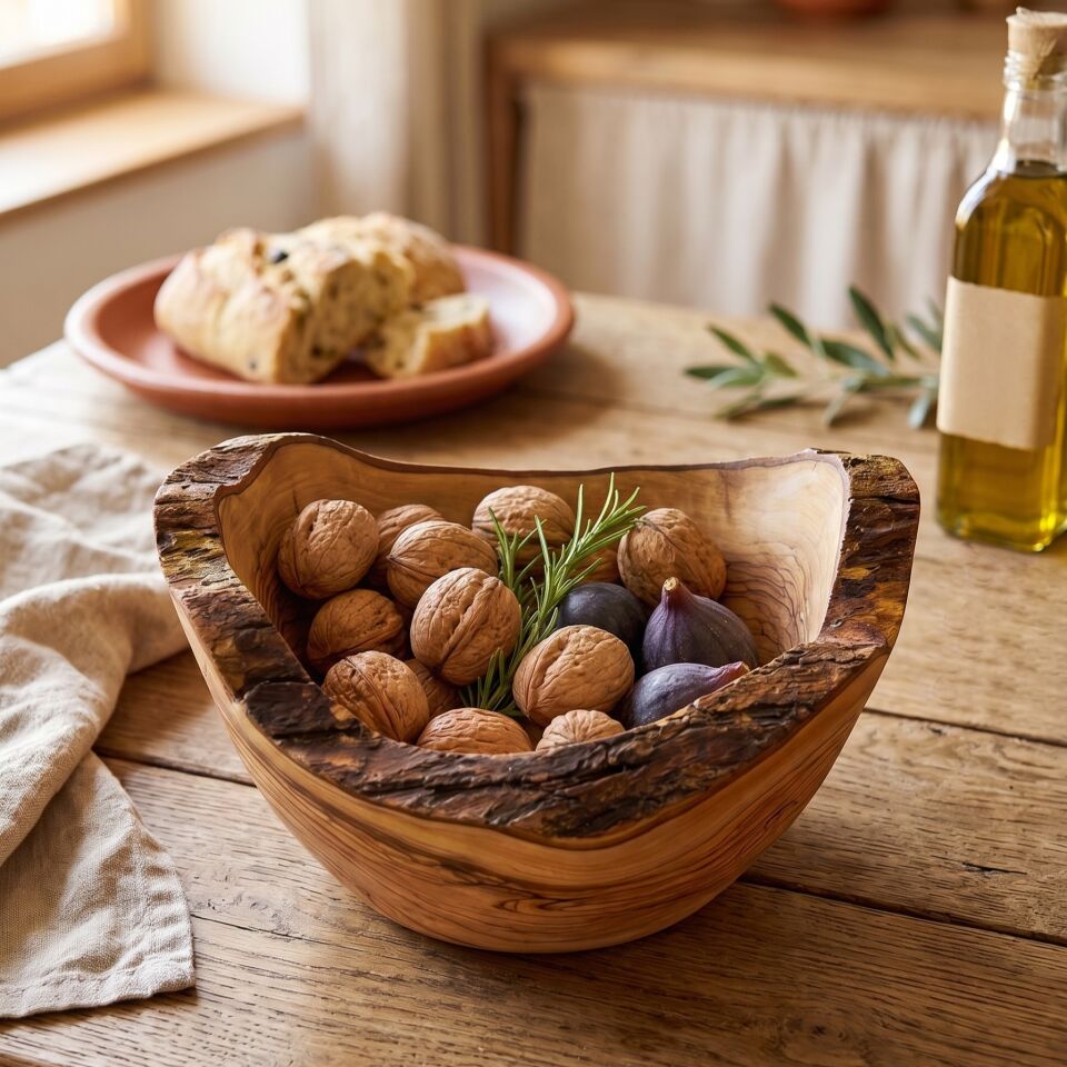 24 X 9 Cm Zeytin Ağacı Tek Parça El Yapımı Rustik Doğal Kenar Ahşap Kütük Kase