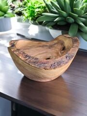 24 X 9 Cm Zeytin Ağacı Tek Parça El Yapımı Rustik Doğal Kenar Ahşap Kütük Kase