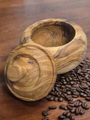 Zeytin Ağacı Tek Parça El Yapımı Doğal Ahşap Kapaklı Yuvarlak Kase şekerlik 14 Cm