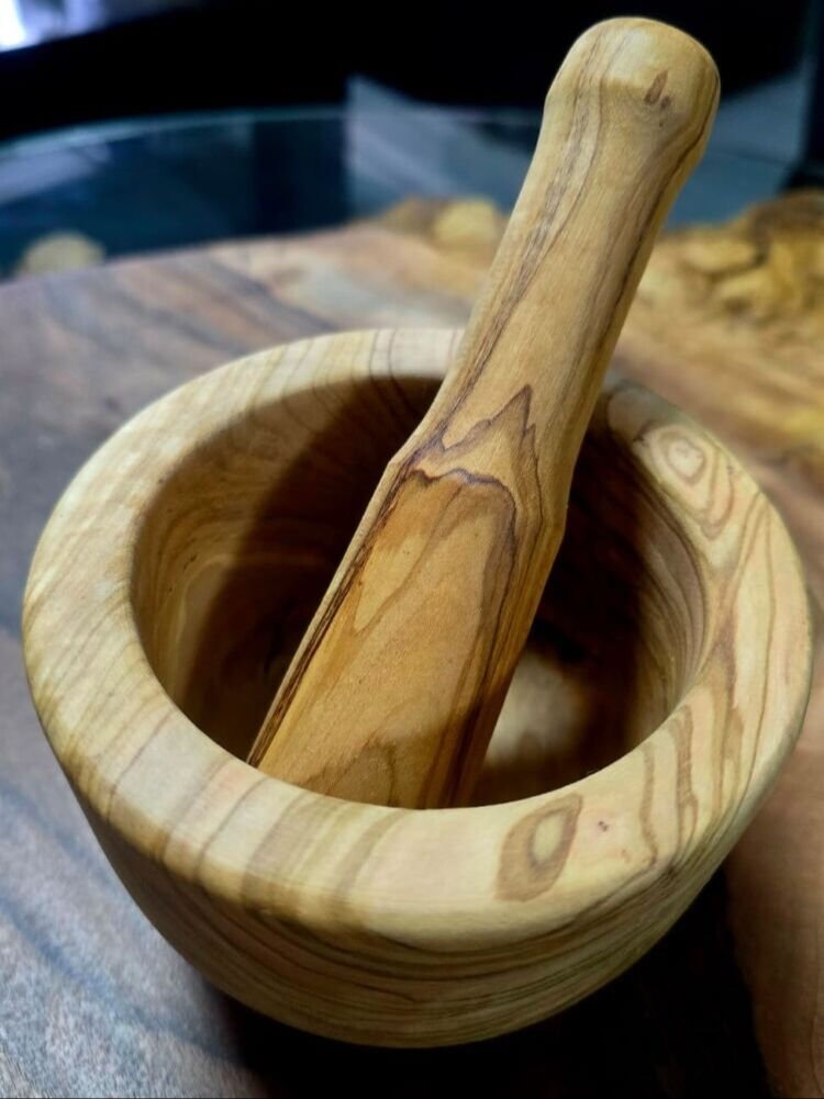 8 Cm - El Yapımı Zeytin Ağacı Doğal Ahşap Havan 11 X 8 Cm - El Yapımı