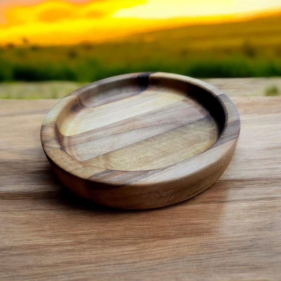 Ceviz Ağacı El Yapımı Doğal Ahşap Dekoratif Yuvarlak Kase Tabak 21 Cm