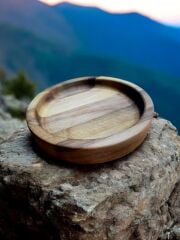 Ceviz Ağacı El Yapımı Doğal Ahşap Dekoratif Yuvarlak Kase Tabak 21 Cm