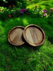 Ceviz Ağacı El Yapımı Doğal Ahşap Dekoratif Yuvarlak Kase Tabak 21 Cm