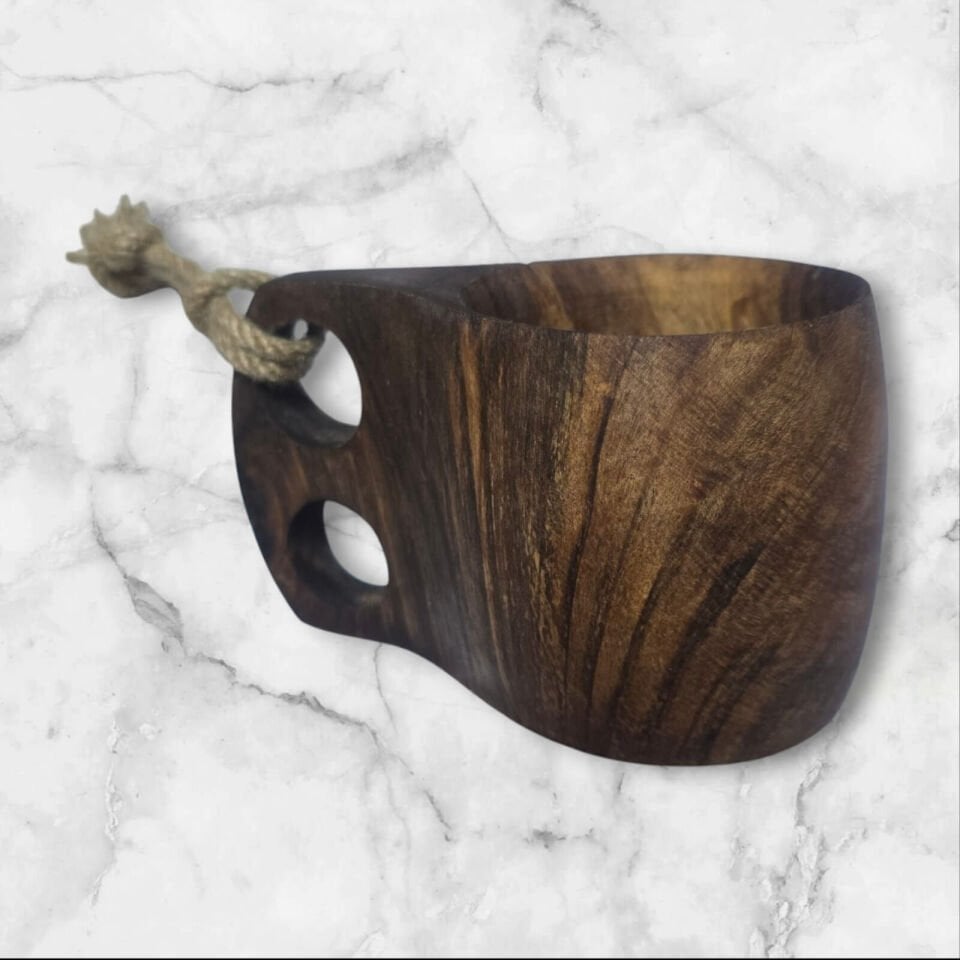 Kuksa - Kamp çay Kahve Fincan - Kupa - Tahta Bardak- Ceviz Ağacı