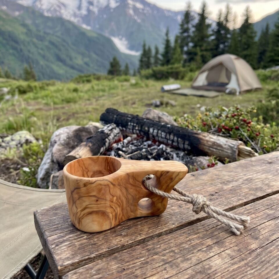 Zeytin Ağacı Kuksa - Kamp çay Kahve Fincan - Kupa - Tahta Bardak