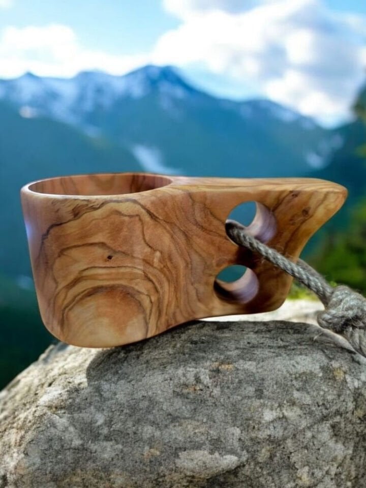 Zeytin Ağacı Kuksa - Kamp çay Kahve Fincan - Kupa - Tahta Bardak