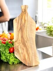 42 X 15 Cm Doğal Zeytin Ağacı Eksiz Tek Parça El Yapımı Saplı Kesme Sunum Tahtası
