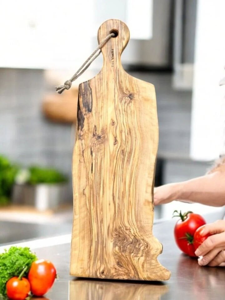 49 X 16 Cm Eksiz Tek Parça Doğal Zeytin Ağacı Saplı Kesme Sunum Tahtası
