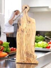 49 X 16 Cm Eksiz Tek Parça Doğal Zeytin Ağacı Saplı Kesme Sunum Tahtası