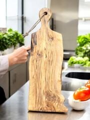 49 X 16 Cm Eksiz Tek Parça Doğal Zeytin Ağacı Saplı Kesme Sunum Tahtası