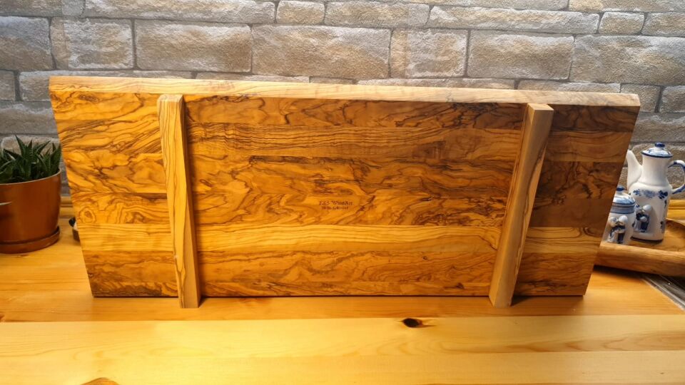 Zeytin ağacı doğal ahşap Dekoratif Sushi servis sunum tahtası - Stand Büyük boy 59,5 x 25,5 cm