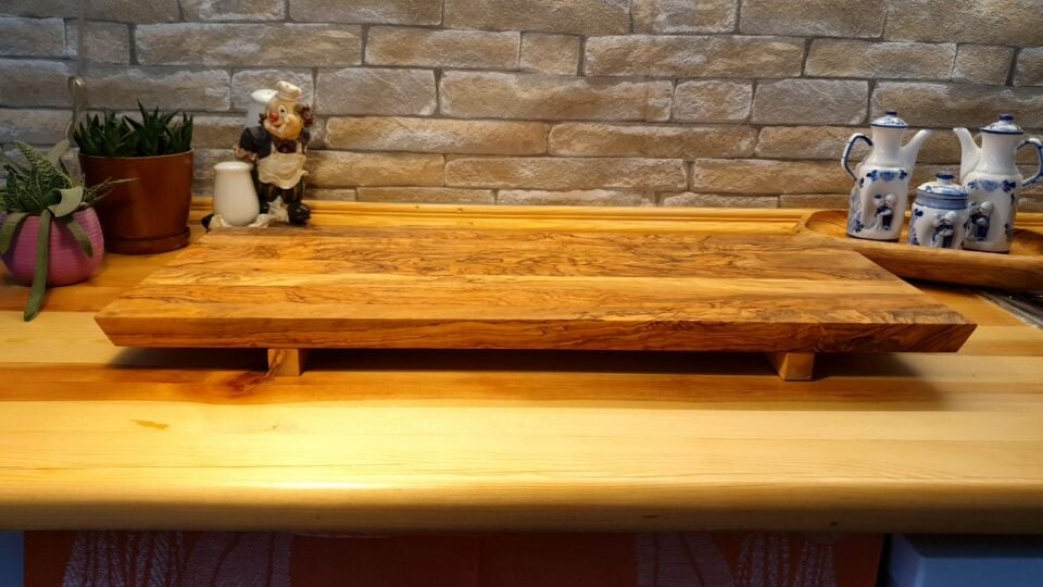 Zeytin ağacı doğal ahşap Dekoratif Sushi servis sunum tahtası - Stand Büyük boy 59,5 x 25,5 cm