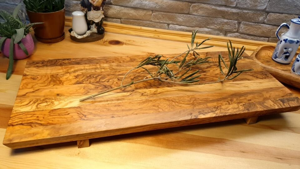 Zeytin ağacı doğal ahşap Dekoratif Sushi servis sunum tahtası - Stand Büyük boy 59,5 x 25,5 cm