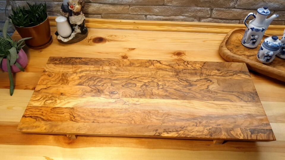 Zeytin ağacı doğal ahşap Dekoratif Sushi servis sunum tahtası - Stand Büyük boy 59,5 x 25,5 cm