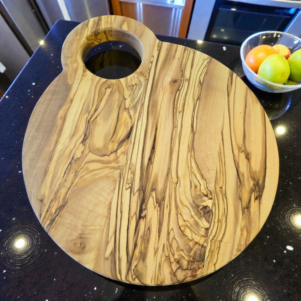 Zeytin Ağacı Kesme ve Sunum Tahtası 22 cm Yuvarlak