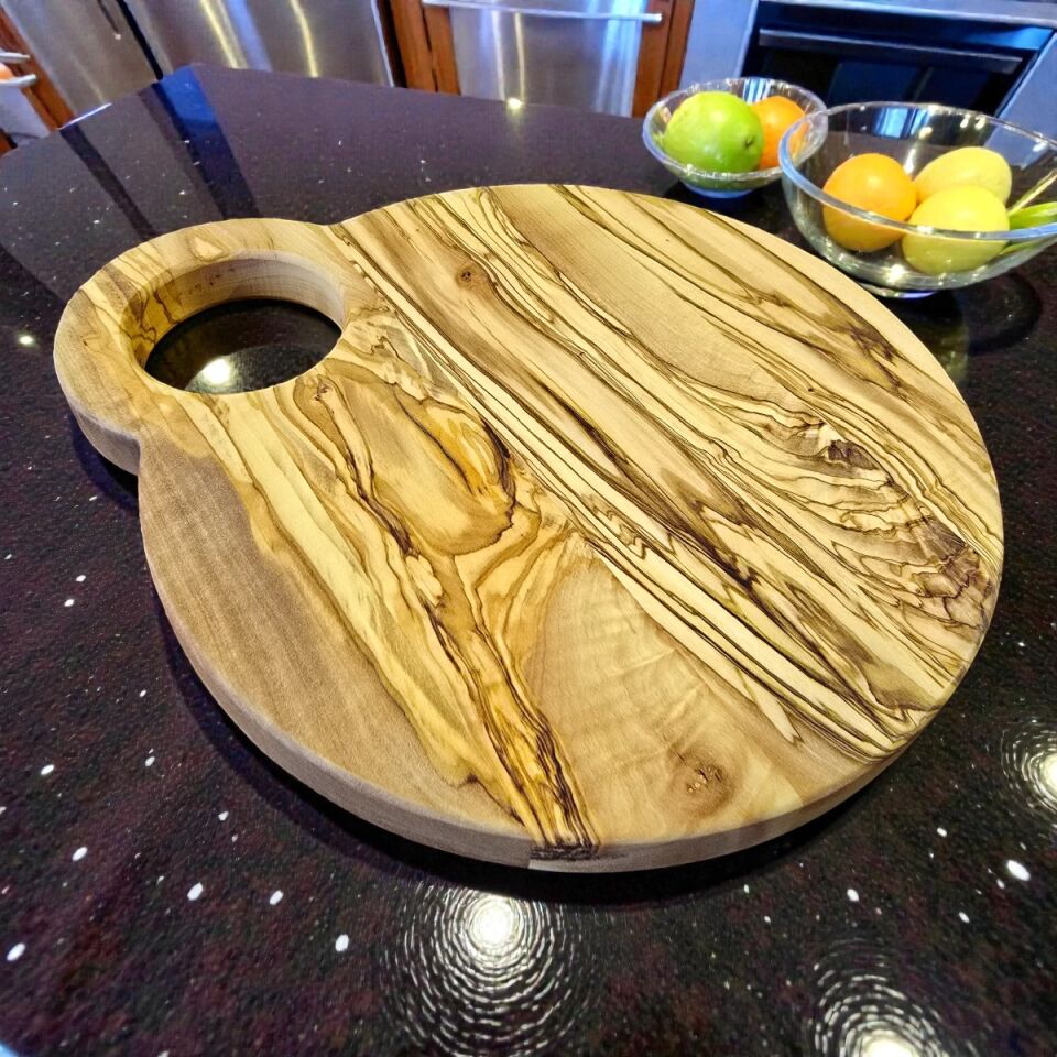 Zeytin Ağacı Kesme ve Sunum Tahtası 22 cm Yuvarlak