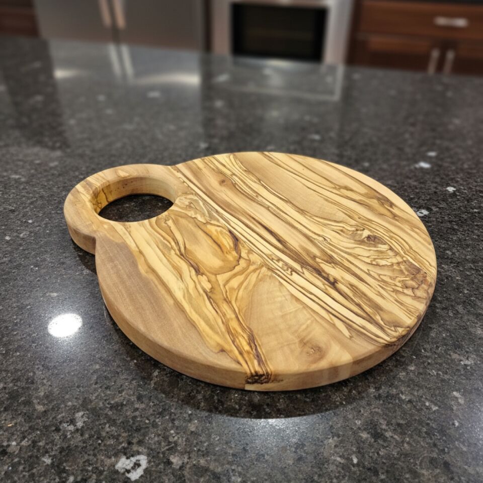 Zeytin Ağacı Kesme ve Sunum Tahtası 22 cm Yuvarlak