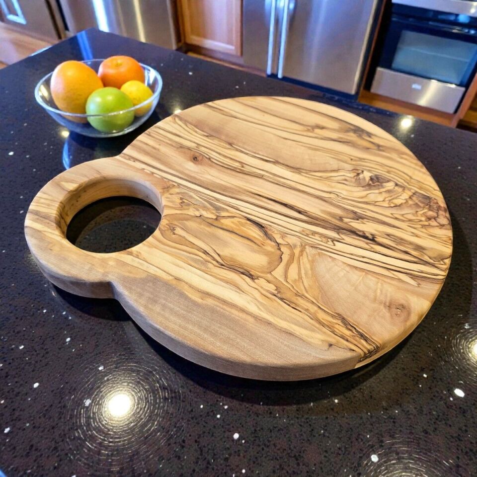 Zeytin Ağacı Kesme ve Sunum Tahtası 27 cm Yuvarlak