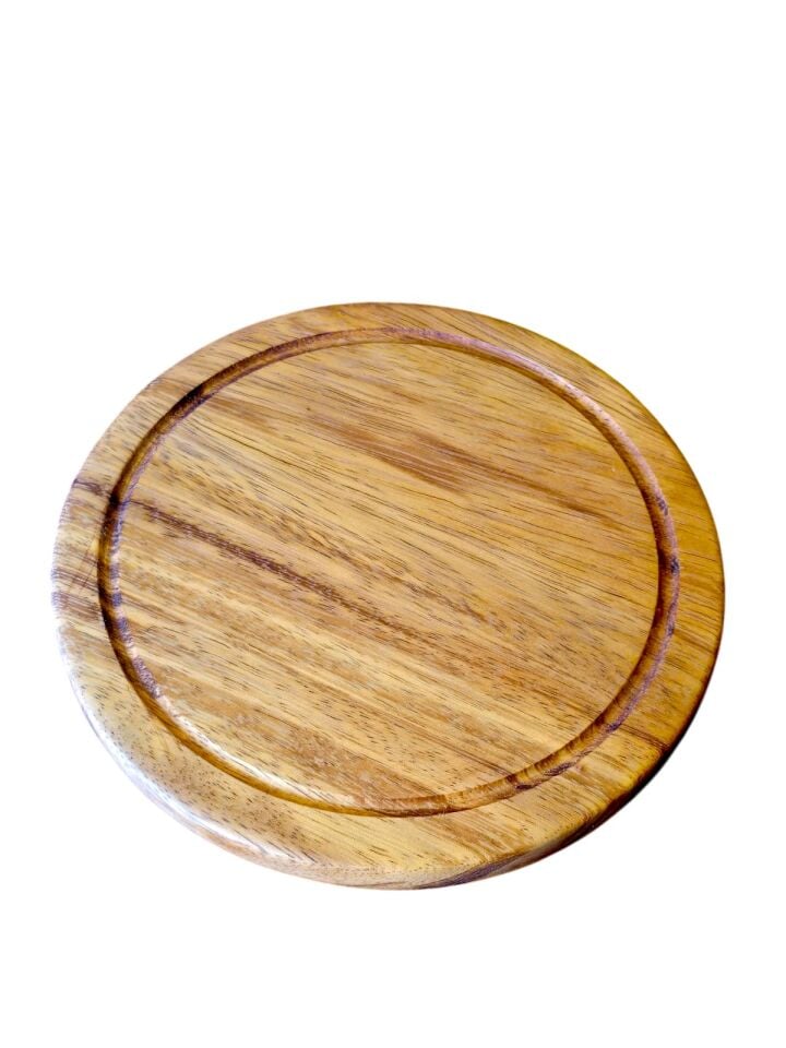 Tek parça masif iroko ağacı 30 cm yuvarlak oluklu Pizza Sunum kesme sunum tahtası