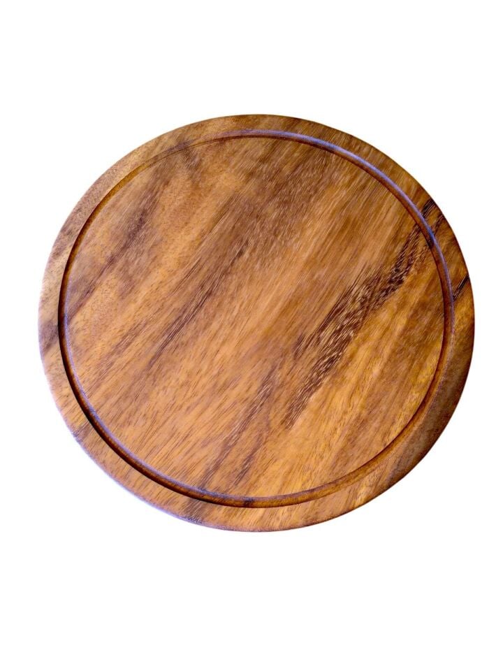 Tek parça masif iroko ağacı 35 cm yuvarlak oluklu Pizza Sunum kesme sunum tahtası