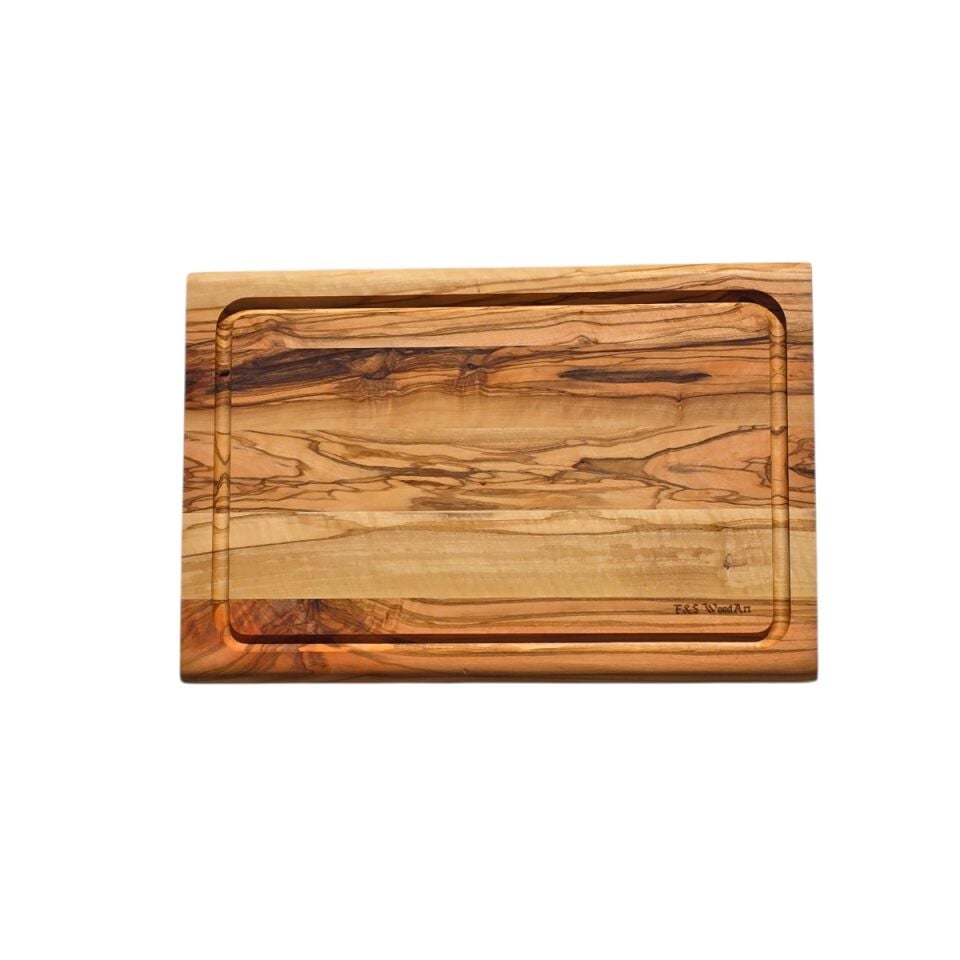 Zeytin Ağacı 30 X 20 Cm Oluklu Özel Kenar, Küçük Boy Şef Tahtası - Kesme Tahtası - Sunumluk