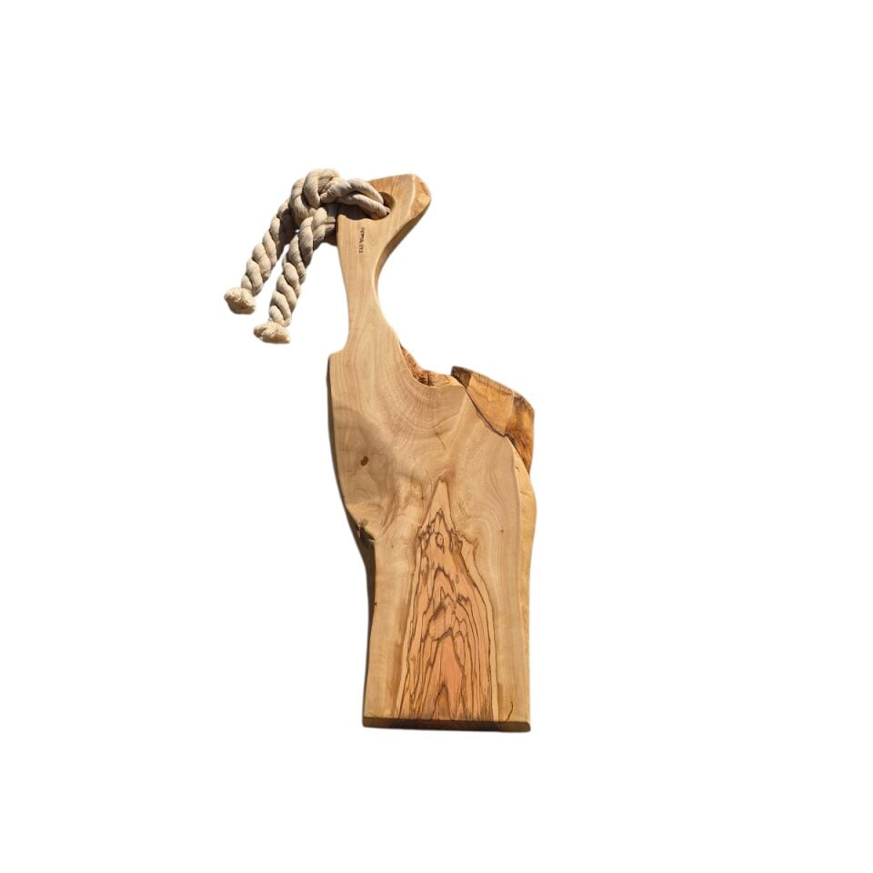 62 x 18 cm Doğal Zeytin Ağacı Saplı Kesme - Sunum Tahtası
