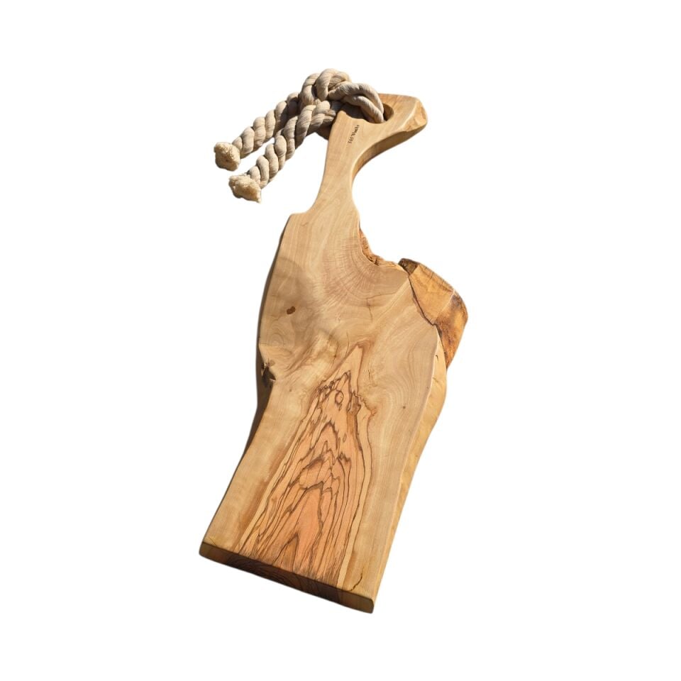 62 x 18 cm Doğal Zeytin Ağacı Saplı Kesme - Sunum Tahtası
