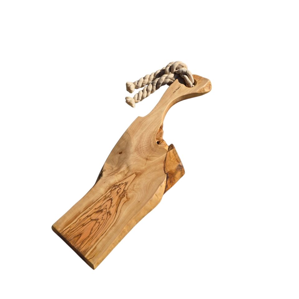 62 x 18 cm Doğal Zeytin Ağacı Saplı Kesme - Sunum Tahtası