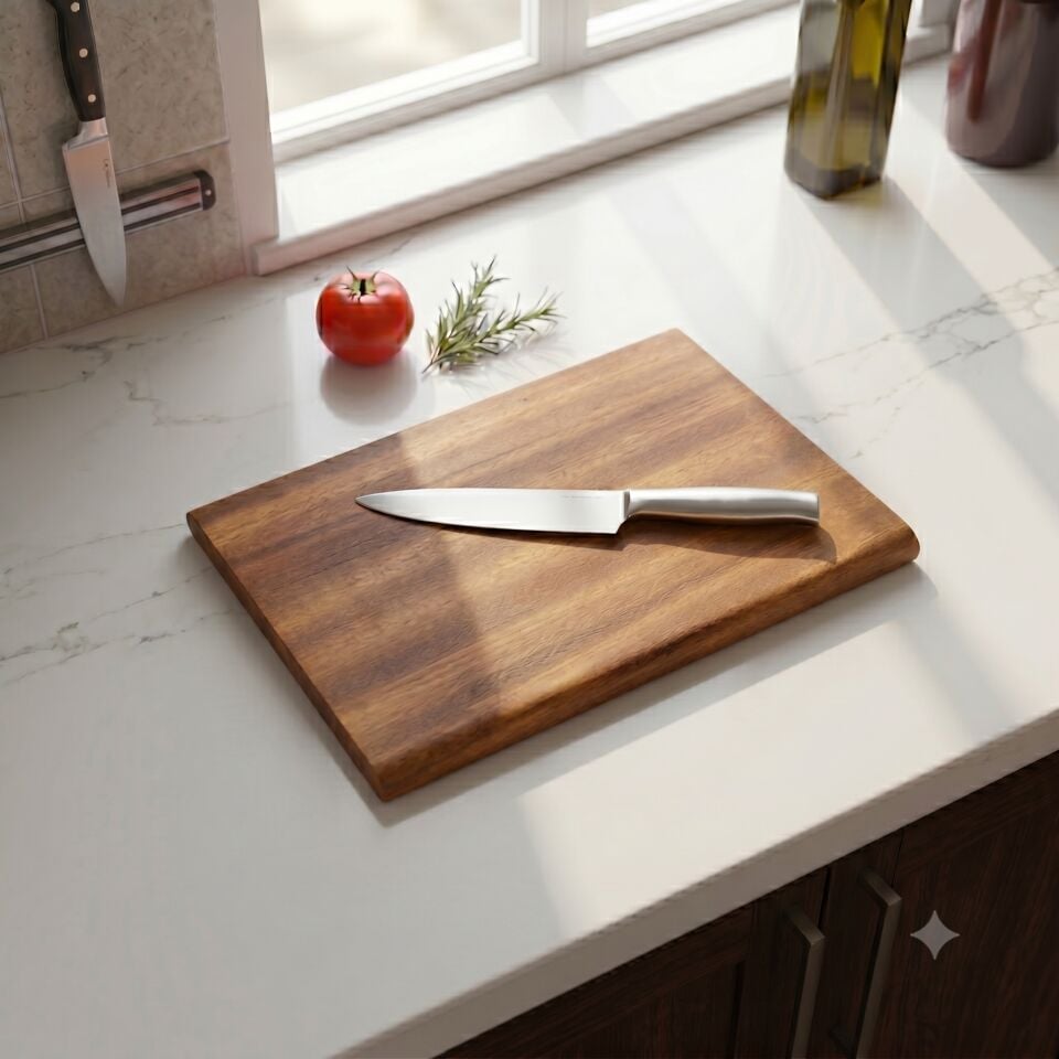 Özel Kenar Tasarımlı Masif Tek Parça İroko Kesme ve Servis Tahtası 30 x 20 cm Küçük Boy