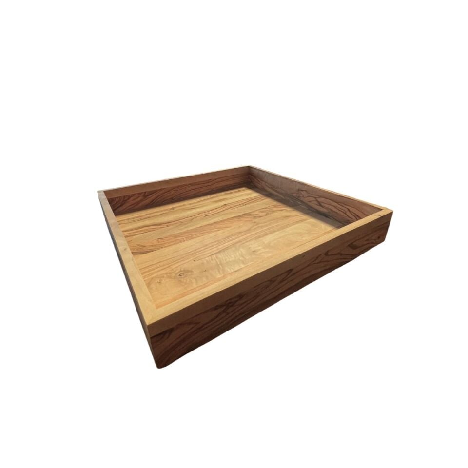 Zeytin Ağacı El Yapımı Köşeli Dekoratif Büyük Boy Kase Sunum Tabak Tepsi 30x30x4.5Cm