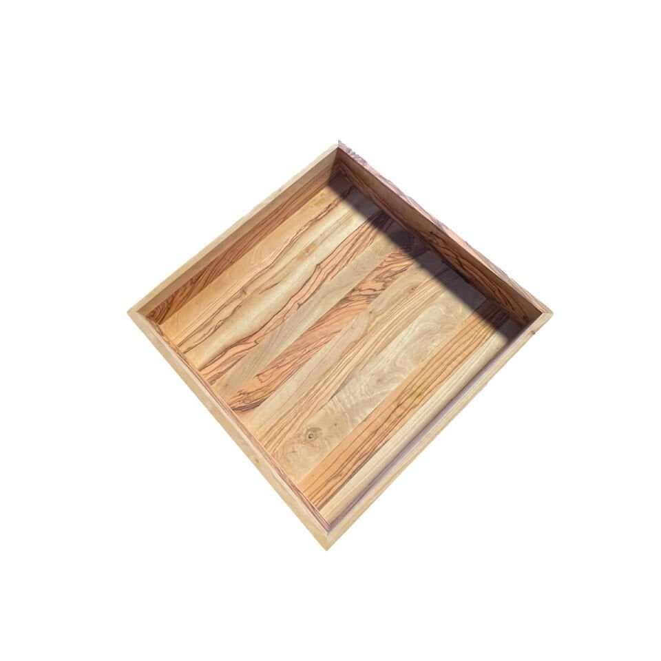 Zeytin Ağacı El Yapımı Köşeli Dekoratif Büyük Boy Kase Sunum Tabak Tepsi 30x30x4.5Cm