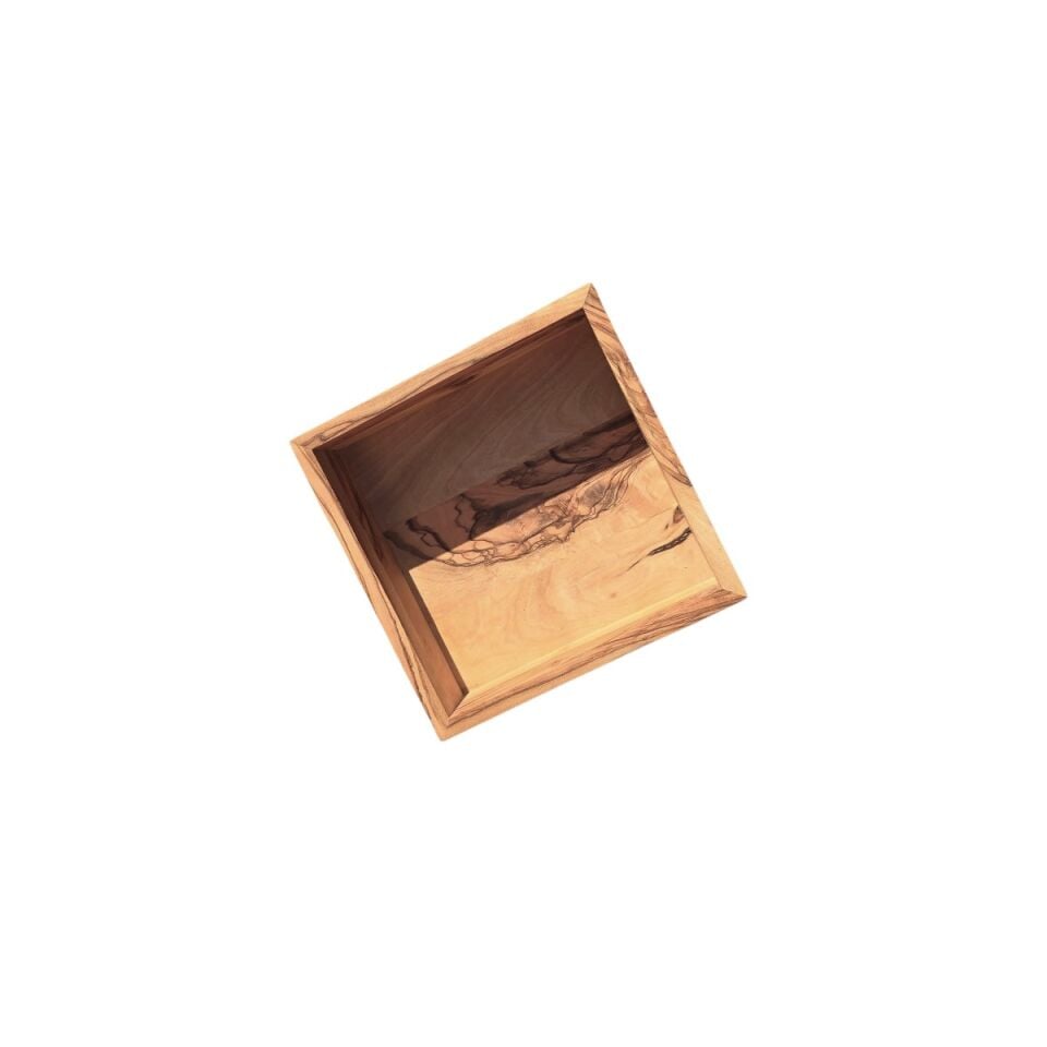 Zeytin Ağacı El Yapımı Köşeli Dekoratif Küçük Boy Kase Sunum Tabak Tepsi 15x15x4.5Cm